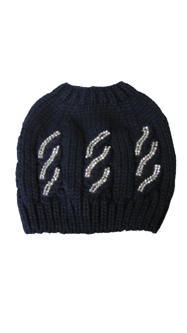 Cherie Bliss - Cable Knit Ponytail Hat - Open Top - Navy or Black