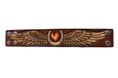 Western Charm - Leather Snap Bracelet - Winged Horseshoe with Heart Design