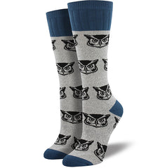 Sock Smith - Light Grey Owl Socks - Ladies' Graphic Boot Sock