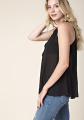 Vocal Woven Tank Top With Stones