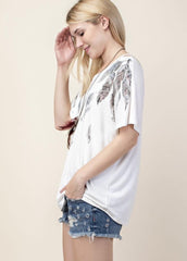Vocal Cut-Out Cold Shoulders Top With Feathers