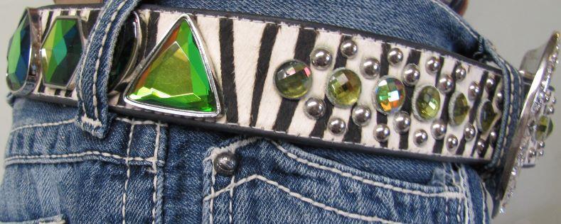 Zebra Print Belt with Multi Coloured Stones and Horse Hair