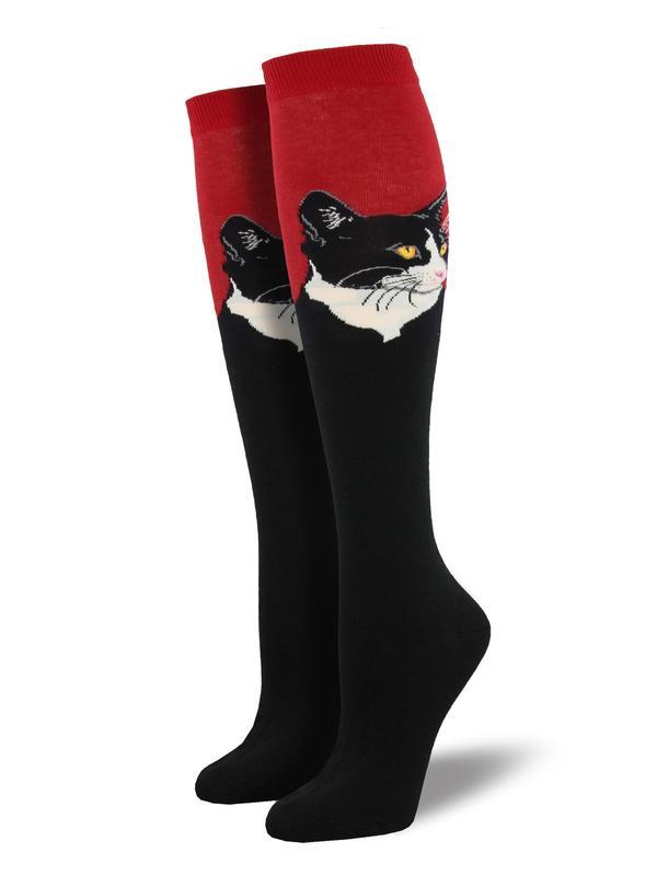 Sock Smith - Red Cat Portrait - Ladies' Knee High Socks