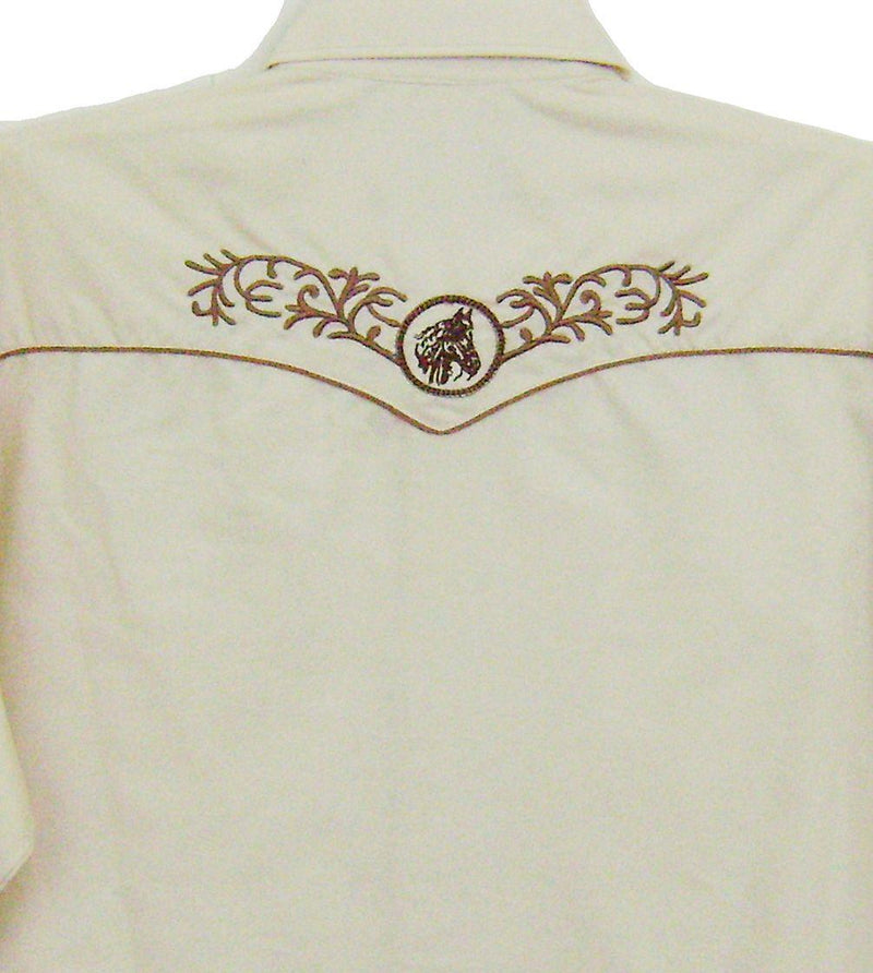 Men's Filigree Horse Embroidered Long Sleeve Beige Western Shirt