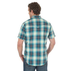 Wrangler Mens Retro Plaid Topstitching Short Sleeve Western Shirt