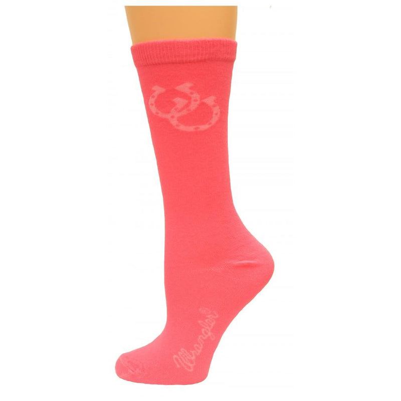Wrangler Socks - Pink Horseshoe - Women's Crew Socks - Shoe Size 6-9