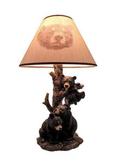 Black Bear Family Table Lamp with Tree Bark Printed Shade