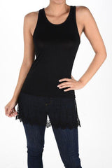 Origami Tank Top with Layered Lace Trim - Large