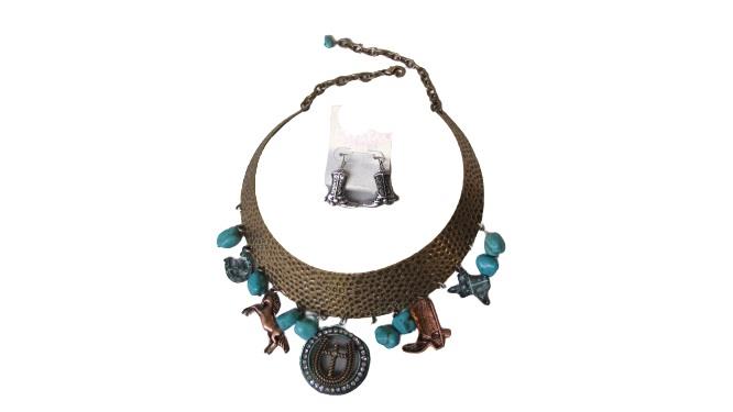 TQ Charms - Western Choker - Antique Gold and Turquoise Statement Jewelry
