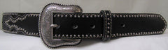 Men's Black and Silver Conche Leather Belt
