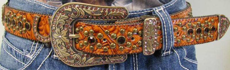 Women's Western Embossed Horseshoe Bling Belt