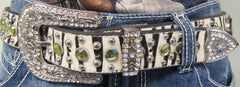 Zebra Print Belt with Multi Coloured Stones and Horse Hair