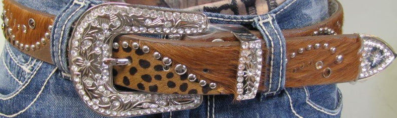 Leopard Horse Hair Belt with Bling