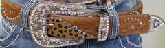 Leopard Horse Hair Belt with Bling