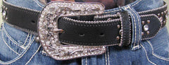 Western Women's black leatherette, Crossed Rifles Belt