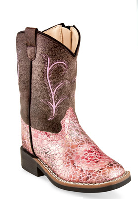 Youth Western Square toe Brown and Pink