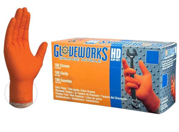 Gloveworks Heavy Duty Orange Nitrile Gloves - Large