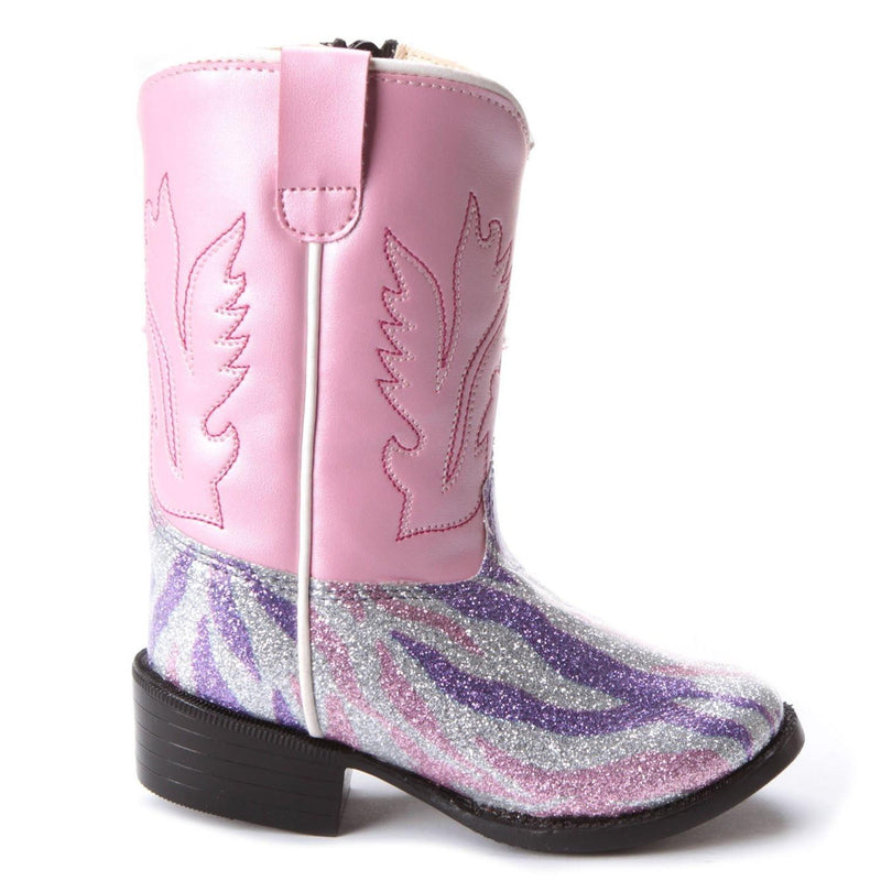 Old West - Toddler Leatherette Cowboy Boots - Pink Rainbow Zebra
