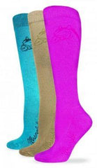 Wrangler Boot Socks - Horse Head - Women's Shoe Size 6-9 - Khaki, Teal & Pink