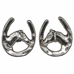 Exselle Equestrian Jewelry - Horse Head in Horseshoe Earrings - Platinum or Gold Plated