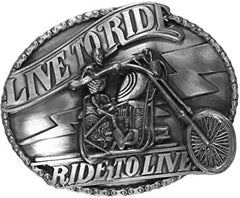Live To Ride - Skeleton on Motorcycle Belt Buckle