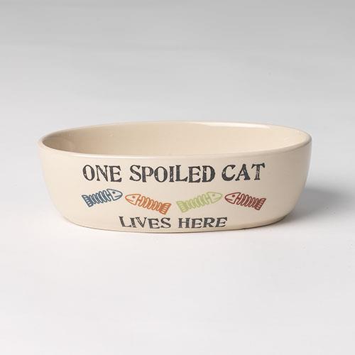 Petrageous- One Spoiled Cat - 6.5" Oval - Cat Food Bowl - Natural Multi - 2 cups