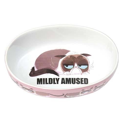 Petrageous - Grumpy Cat - MILDLY AMUSED - 7" Oval Bowl - Cat Dish - Pink - 2 cups