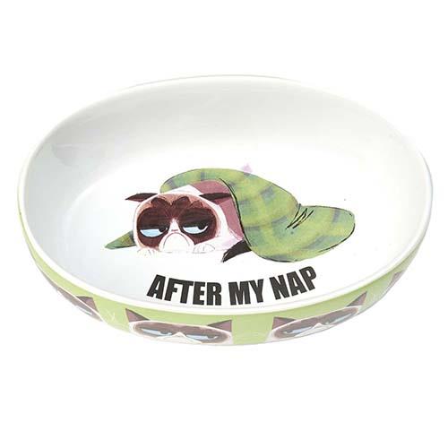 Petrageous - Grumpy Cat - AFTER MY NAP - 7" Oval Bowl - Cat Food Dish - Green - 2 cups