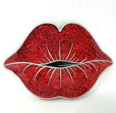 Siskiyou - Hippy Kiss - Red Glitter Lips Belt Buckle