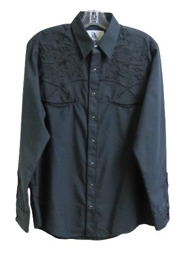 Rangers Long Sleeve Embroidered Western Shirt - Black/Black