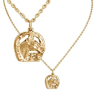 Exselle Equestrian Jewelry - Horse Head in Horseshoe Necklace - Gold