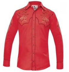 Ranger's Men's Long Sleeve Embroidered Western Shirt - Red/Brown - Size L only