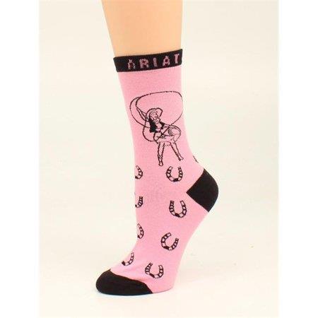 Ariat Crew Socks - Retro Cowgirl - Pink - Women's Shoe Size 4-10