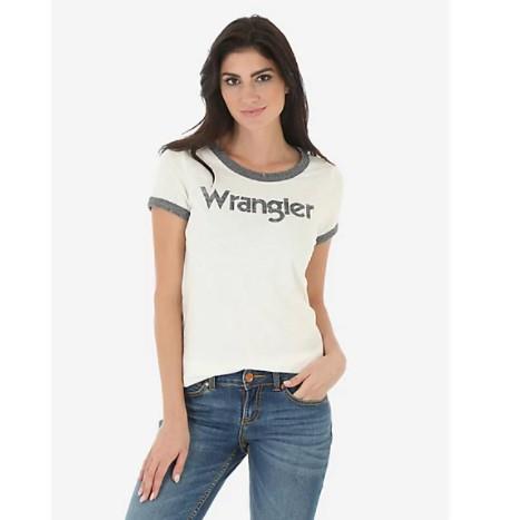 Wrangler Women's Short Sleeve Distressed Ringer Tee - Size Lg