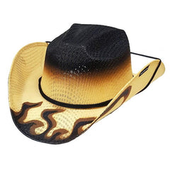 Modestone Boy's Straw Cowboy Hat ''Hot Rod'' Flames Chinstring Beige