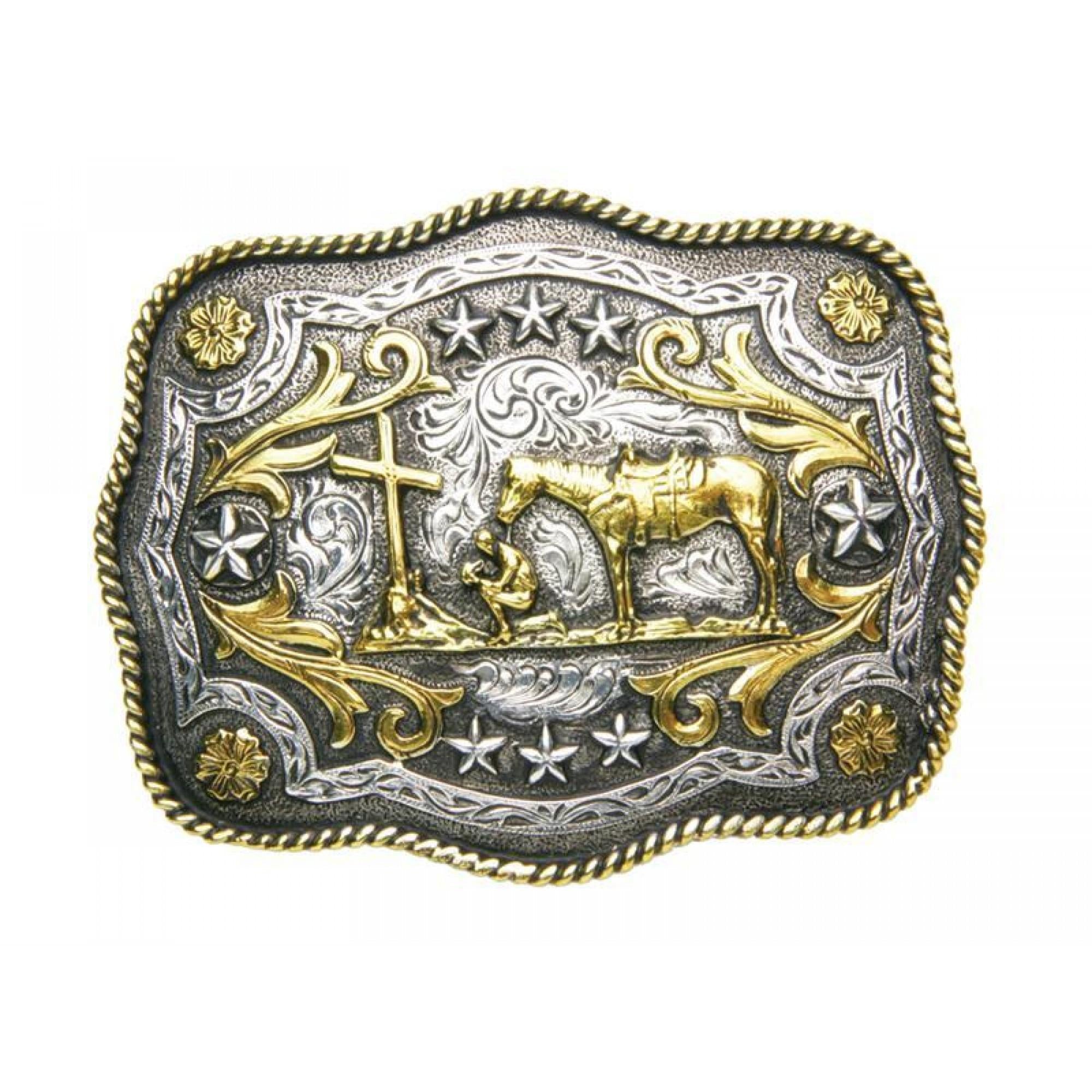Scalloped Praying Cowboy Belt Buckle Little Bit Western