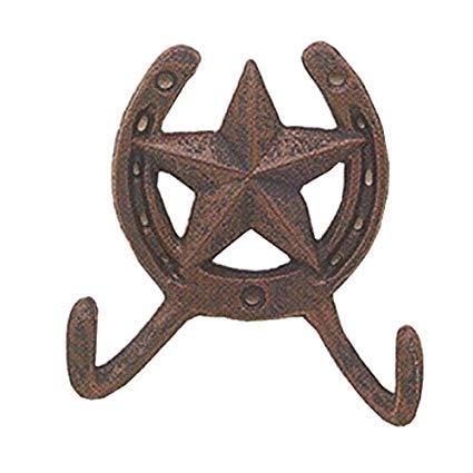 Western Moments Cast Iron Horseshoe And Texas Star Coat Hook